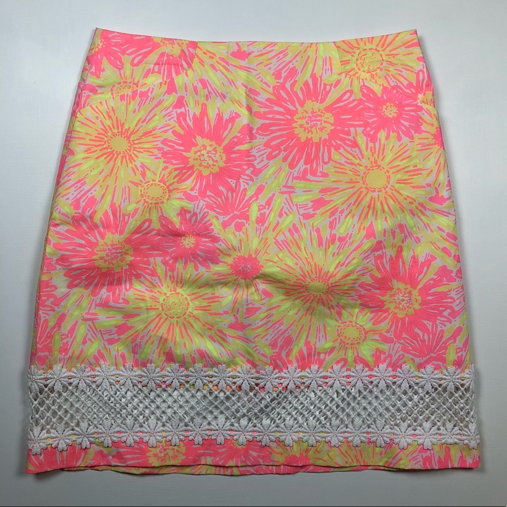 Lilly Pulitzer yellow pink floral print skirt 2 - Picture 1 of 7